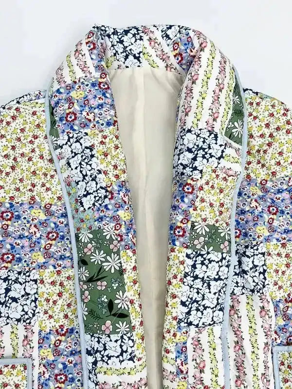 Floral Print Quilted Sleeveless Jacket - Fashionfitz