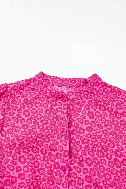 Flower Maxi Dress - Rose Red Mock Neck Puff Sleeve Tiered - Fashionfitz