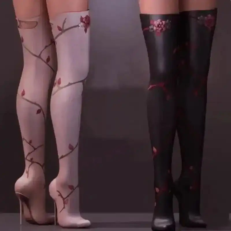 Flower Over The Knee Leather Boots - Fashionfitz