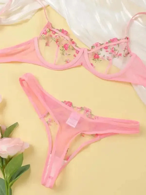 Flower Power 2 Piece Lingerie Set - Mesh - Fashionfitz