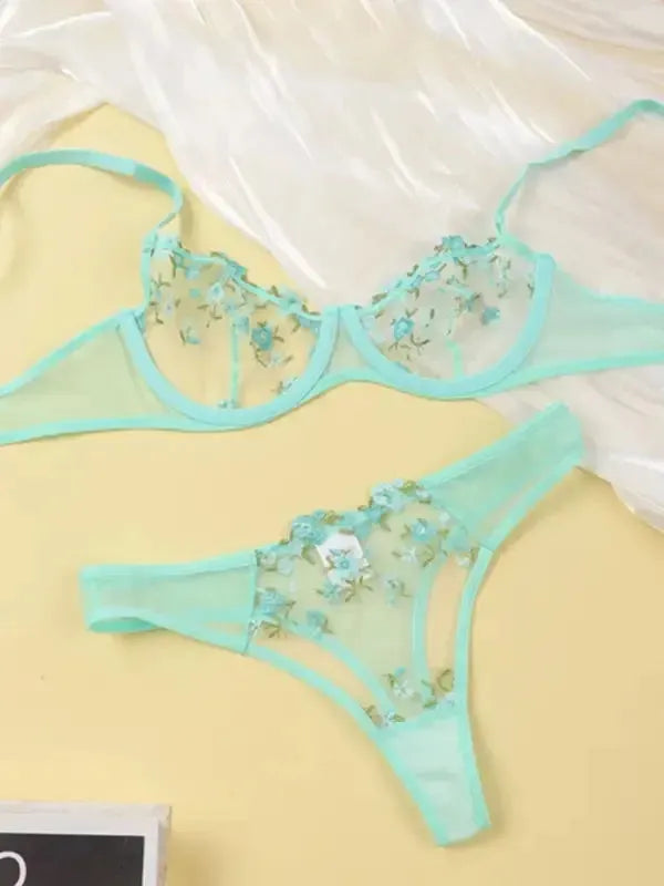 Flower Power 2 Piece Lingerie Set - Mesh - Fashionfitz