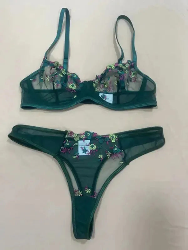 Flower Power 2 Piece Lingerie Set - Mesh - Fashionfitz