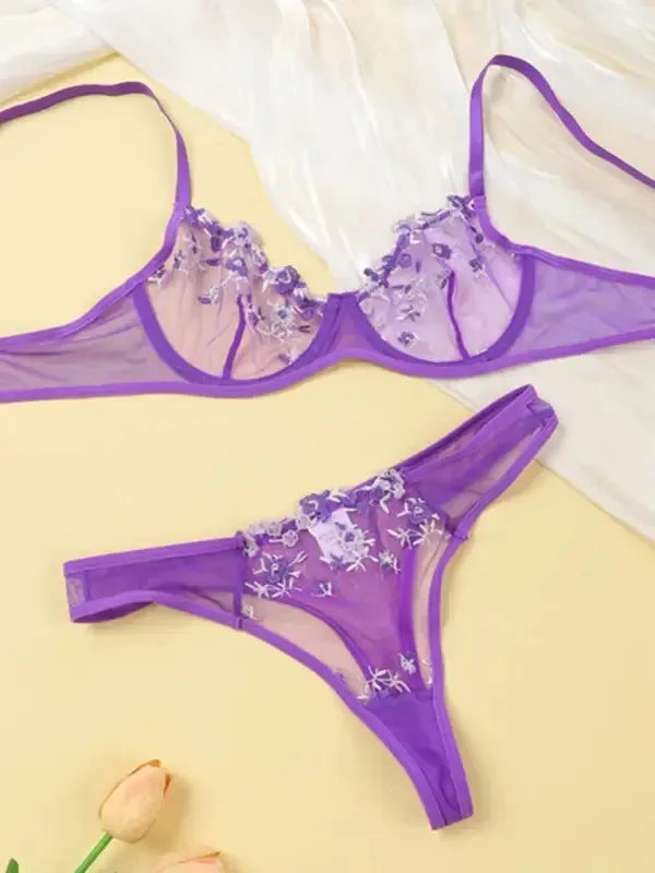 Flower Power 2 Piece Lingerie Set - Mesh - Fashionfitz