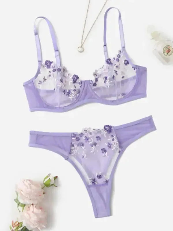 Flower Power 2 Piece Lingerie Set - Mesh - Fashionfitz