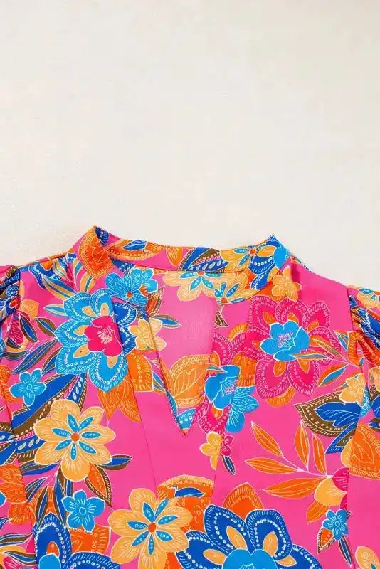 Flowy Blouse - Rose Abstract Smocked - Fashionfitz