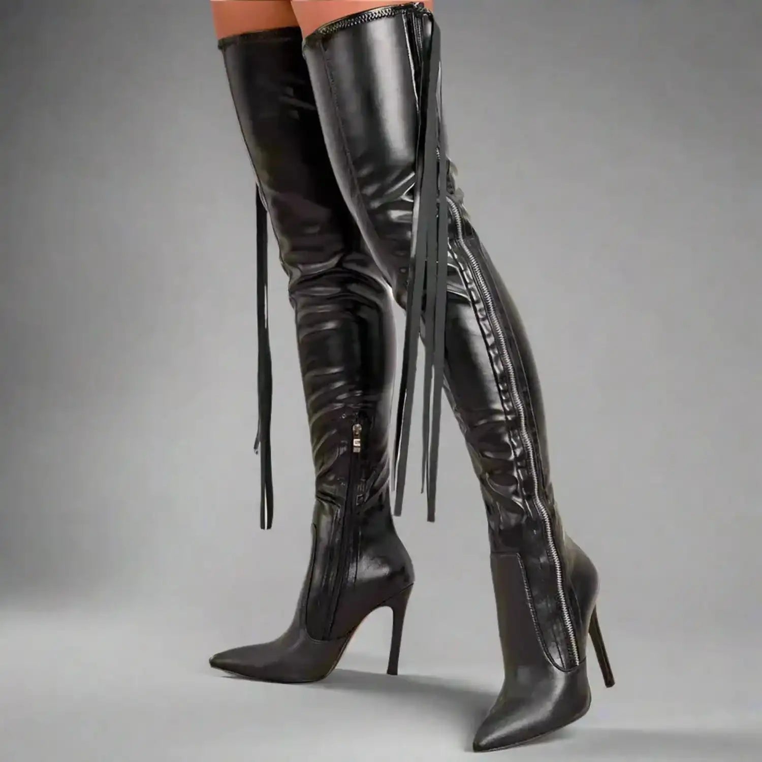 Fringe Over The Knee Boots High Heels - Fashionfitz