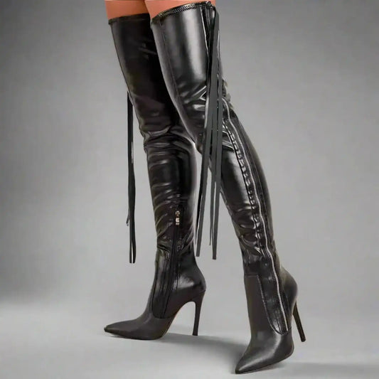 Fringe Over The Knee Boots High Heels - Fashionfitz