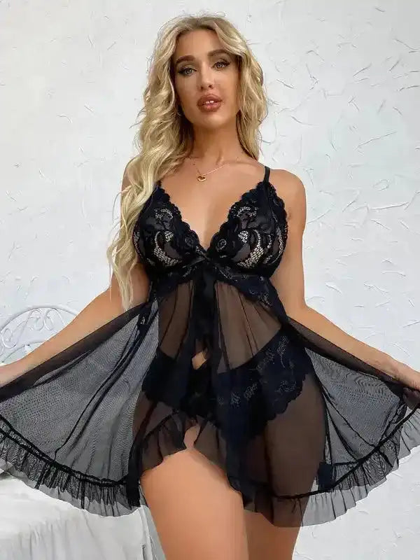 Good Evening Lace Mesh Babydolls Lingerie - Fashionfitz