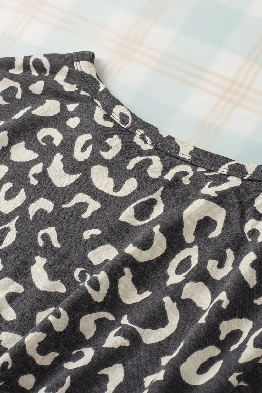 Gray animal print long sleeves pullover and shorts lounge