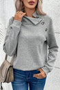 Gray Asymmetric Buttons Detail High Neck Textured Sweatshirt - Fashionfitz