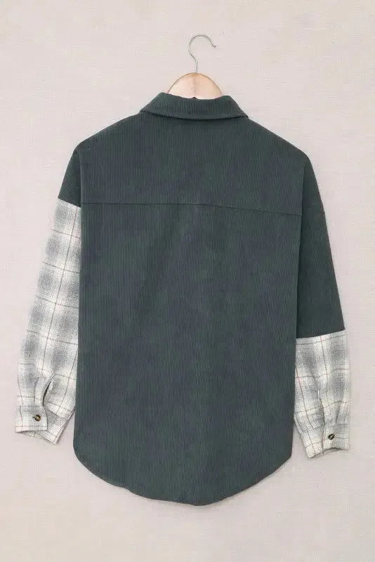 Gray Plaid Oversize Corduroy Shirt - Fashionfitz