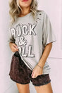 Grey Rock Roll Graphic Distressed Vintage Tee Women UK — front view showing rock graphic and distressed vintage finish — Fashionfitz