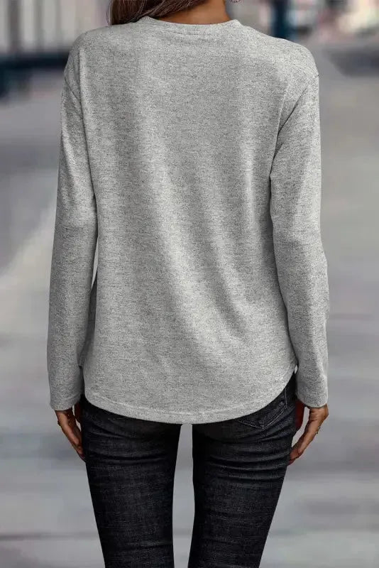 Gray Side Buttons Crew Neck Knit Top - Fashionfitz