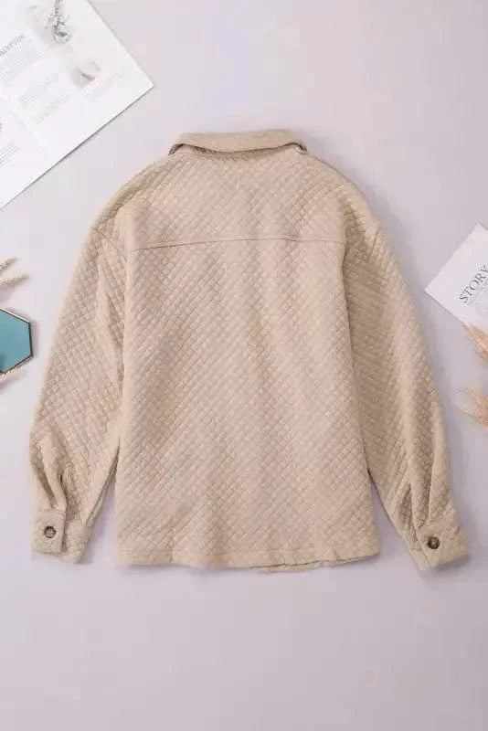 Green Color Block Patchwork Flap Pocket Quilted Shacket - Fashionfitz