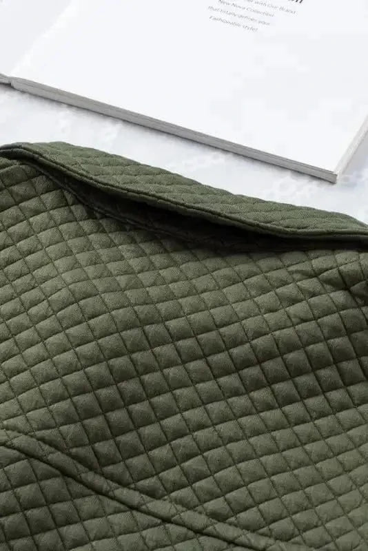 Green Color Block Patchwork Flap Pocket Quilted Shacket - Fashionfitz