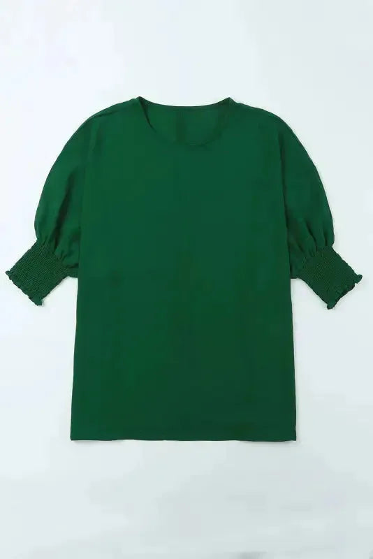 Green Smocked Wrist Shift Top - Fashionfitz
