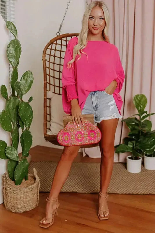 Green Smocked Wrist Shift Top - Fashionfitz