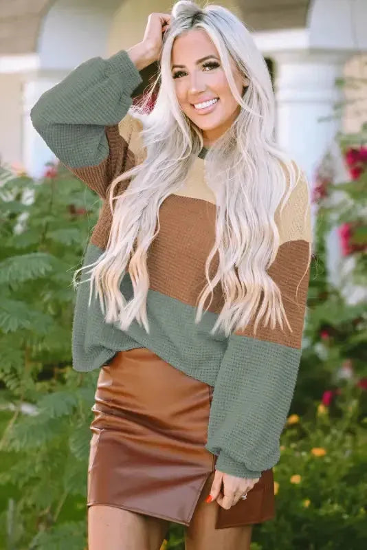 Green Stripe Textured Baggy Top - Fashionfitz