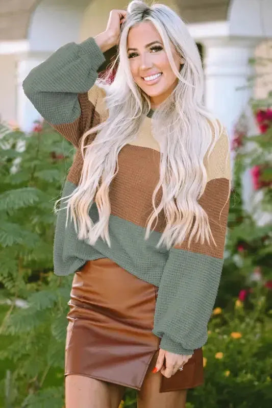 Green Stripe Textured Baggy Top - Fashionfitz