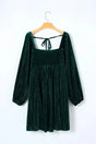 Green Tie Back Square Neck Velvet Babydoll Dress - Fashionfitz