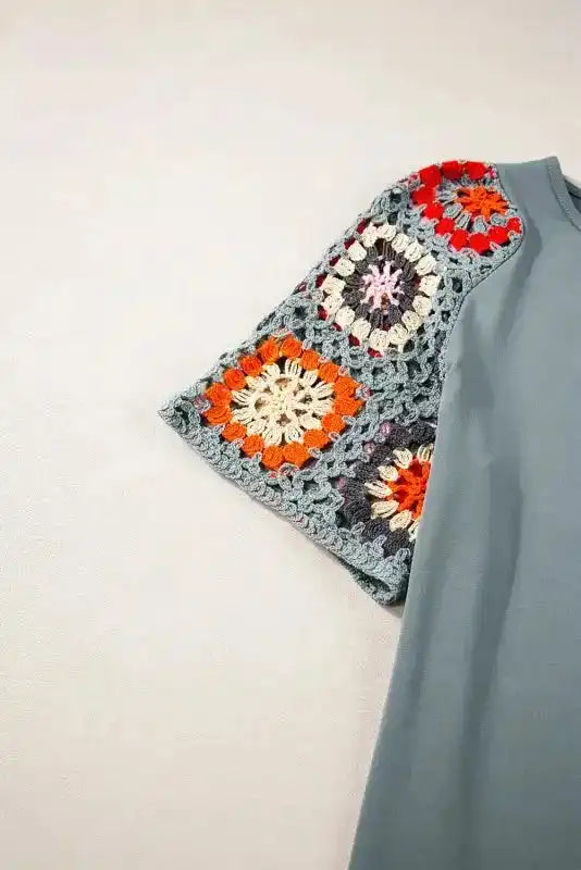 Grey Petal Crochet Blouse - Fashionfitz