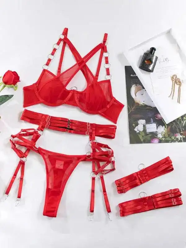 Hard To Keep - 3-Piece Velvet Lingerie Set - Fashionfitz