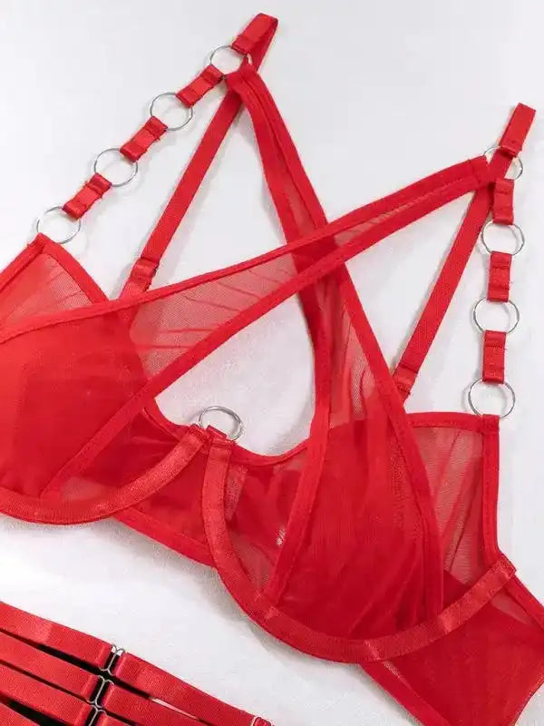 Hard To Keep - 3-Piece Velvet Lingerie Set - Fashionfitz