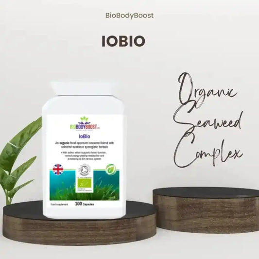 Health Travel Supplements Bundle - Boost Immunity & Wellness with BioBodyBoost IOBIO organic seaweed complex, 100 capsules for daily immune support.