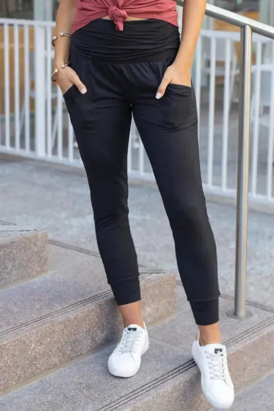 High Waist Pleated Pocket Leggings - Fashionfitz