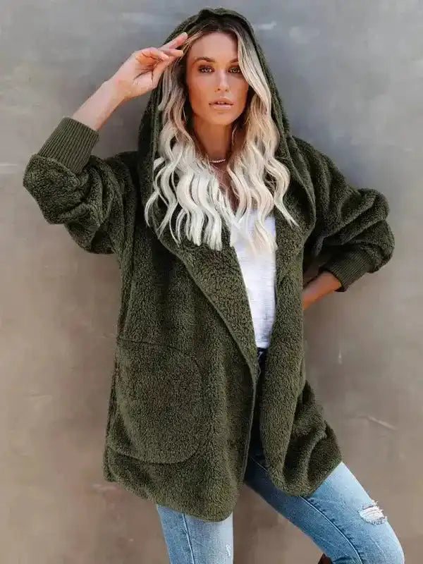Hooded Fleece Cardigan Coat - Fashionfitz
