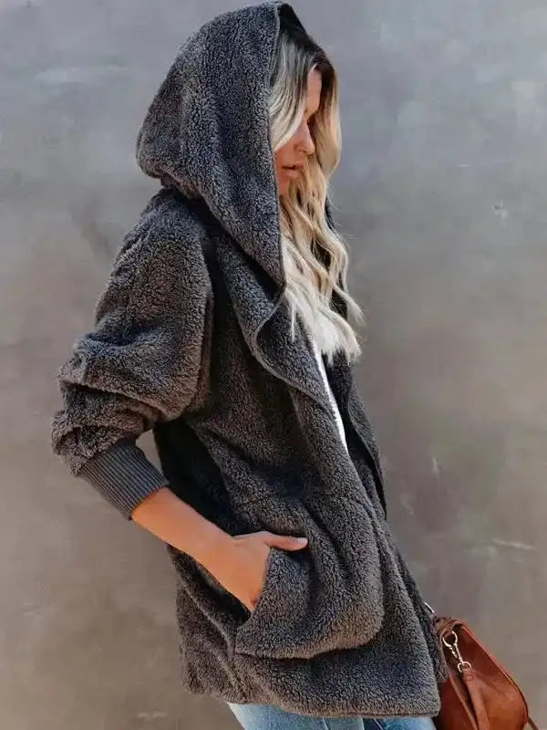Hooded Fleece Cardigan Coat - Fashionfitz