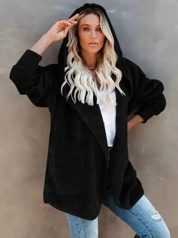 Hooded Fleece Cardigan Coat - Fashionfitz