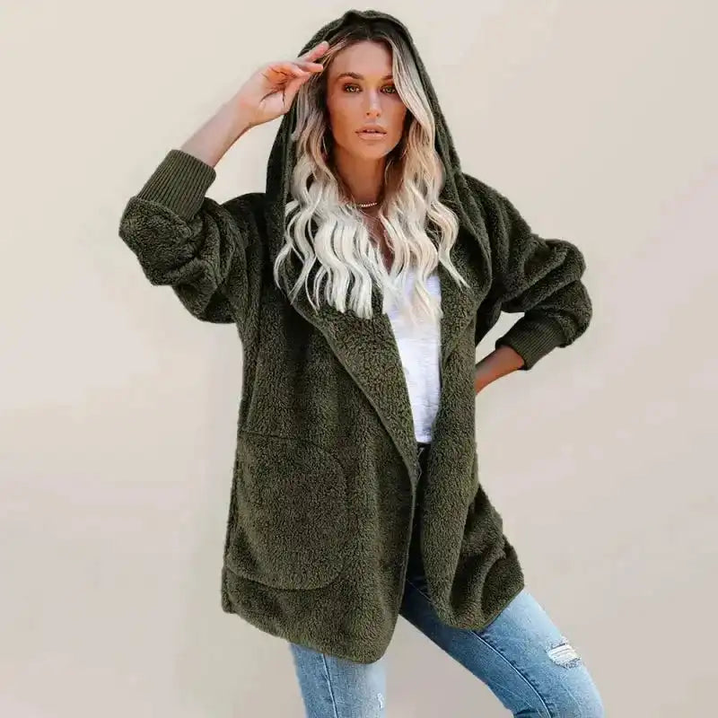 Hooded Fleece Cardigan Coat - Fashionfitz