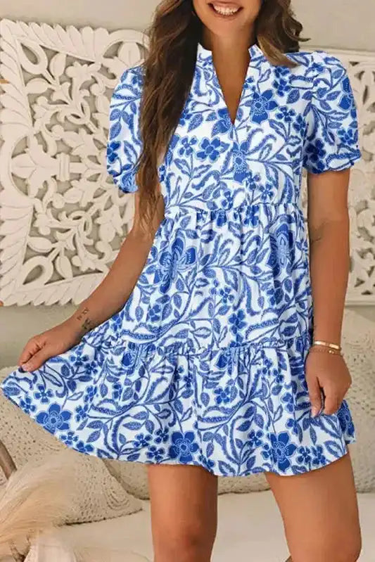 Indigo Flora Promenade Dress - Fashionfitz