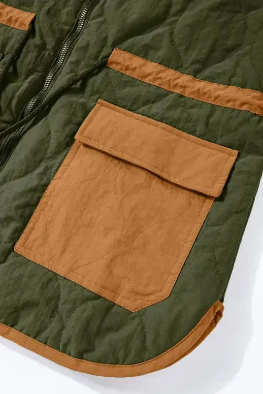 Green Stitching Quilted Drawstring Jacket - Fashionfitz