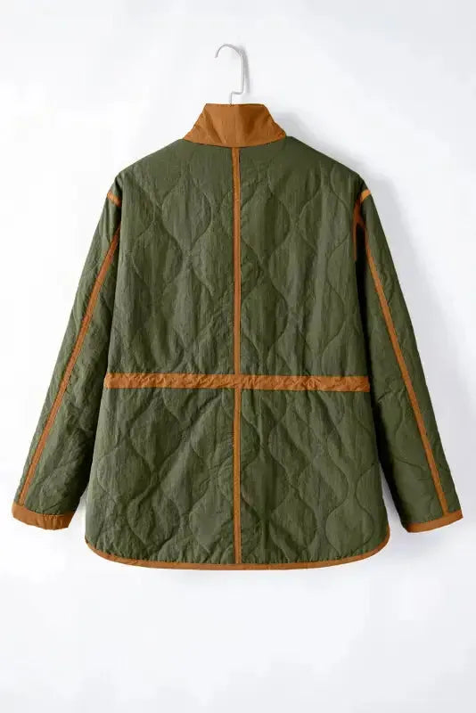 Green Stitching Quilted Drawstring Jacket - Fashionfitz