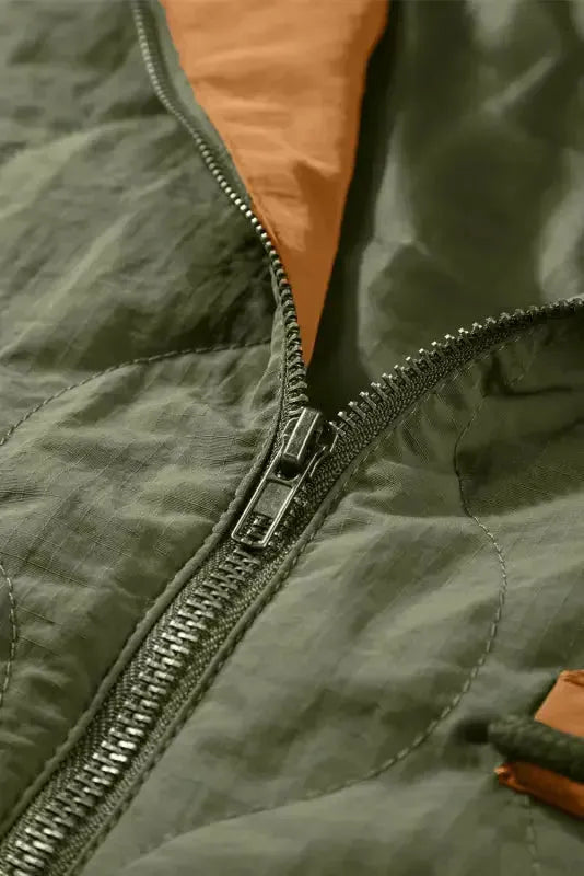 Green Stitching Quilted Drawstring Jacket - Fashionfitz