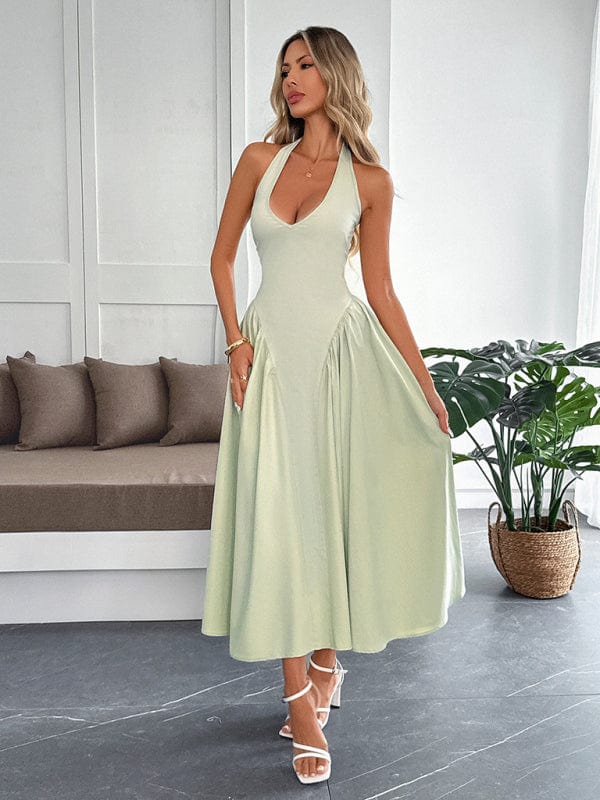 maxi dresses French Elegant Halter Maxi Dress
