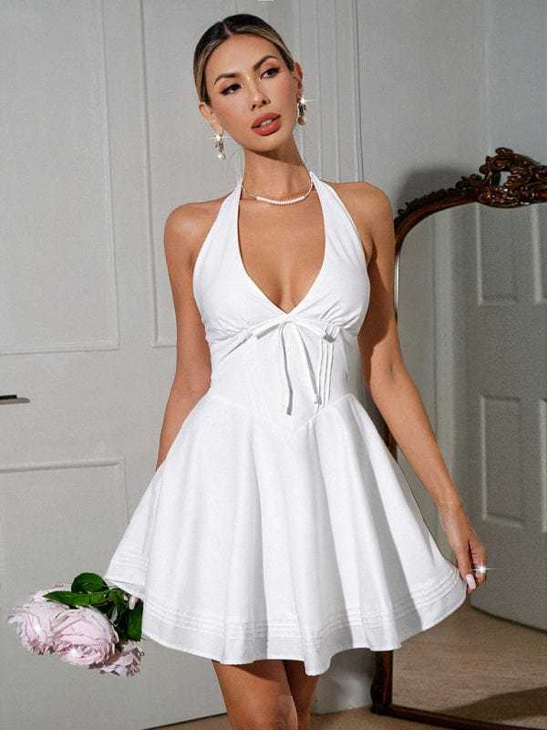 Mini Dresses French Elegant Halter Mini Dress