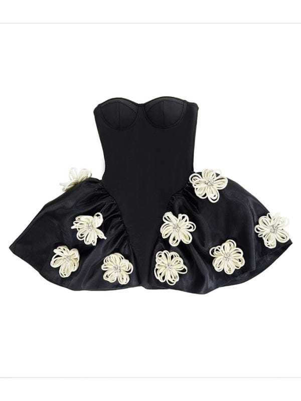Party Dresses Black Floral Bandage Dress with Tutu Tutu