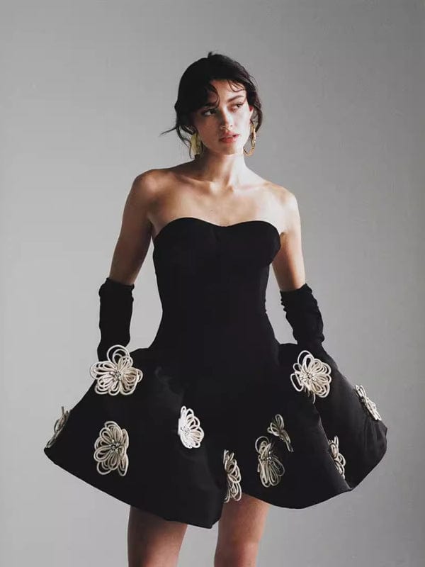 Party Dresses Black Floral Bandage Dress with Tutu Tutu