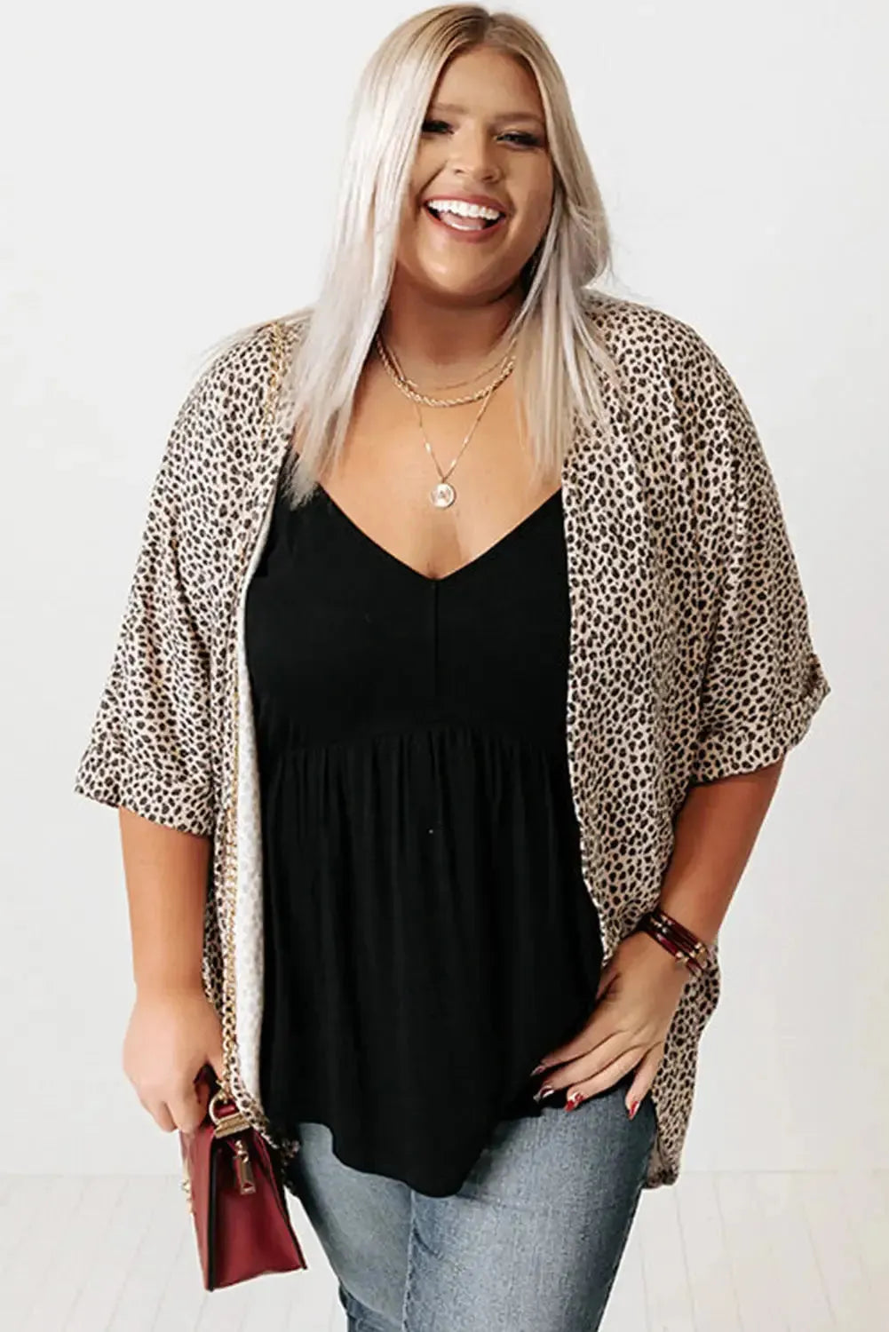 Khaki Leopard Print Cardigan - Plus Size - Fashionfitz