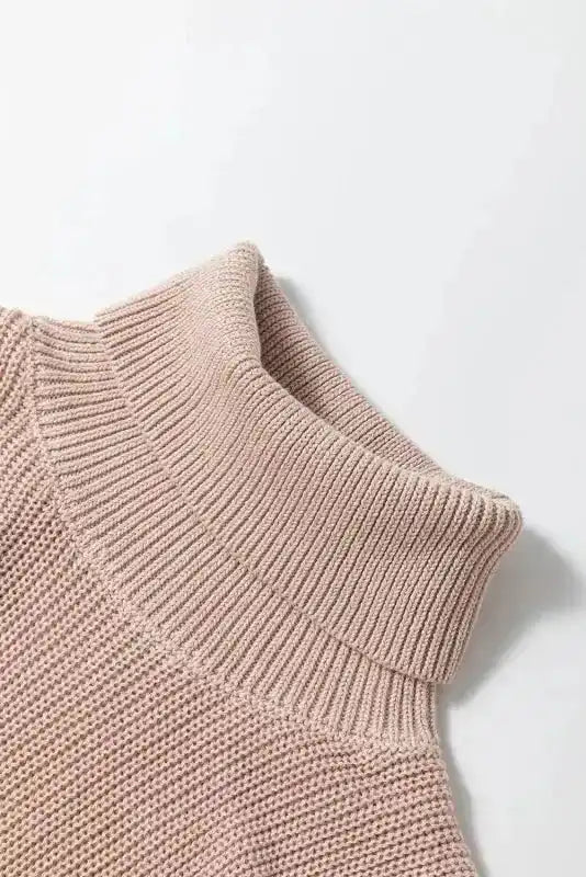 Knit Tank Top - Oatmeal Solid Color Turtleneck - Fashionfitz