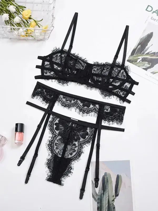 Lace Dreams 3 Piece Garter Set - Lingerie - Fashionfitz
