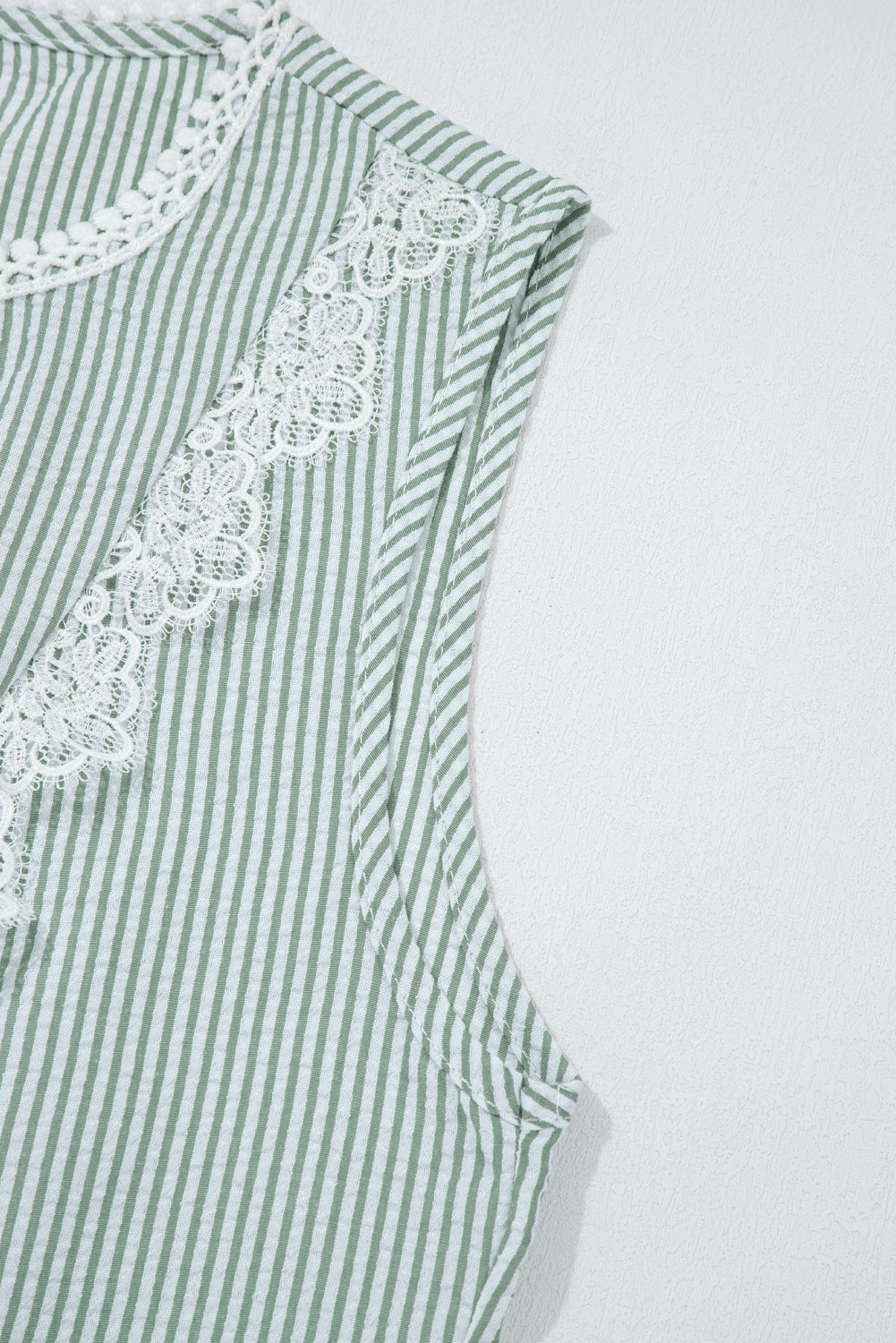 Fashionfitz lace stripe tank top featuring delicate lace trim and green striped pattern