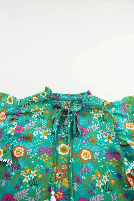 Lace Trim Tropical Floral Blouse - Fashionfitz