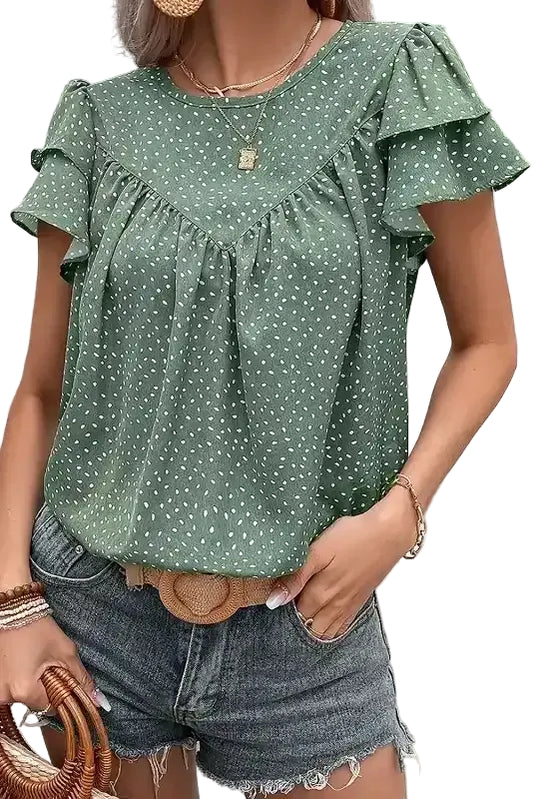 Laurel Green Dotted Ruffle Sleeve Blouse - Fashionfitz
