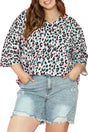 Leopard Print Batwing Half Sleeve Plus Size Top Women UK — front view showing brown leopard print and batwing sleeves — Fashionfitz