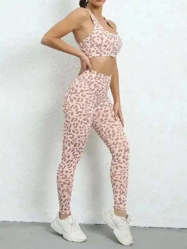 Leopard Print Hip Lifting High Waist Activewear Set - Fashionfitz
