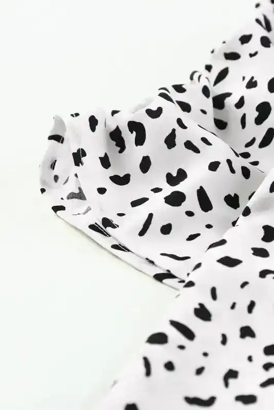 Leopard Smocking Detail Bubble Sleeve Blouse - Fashionfitz